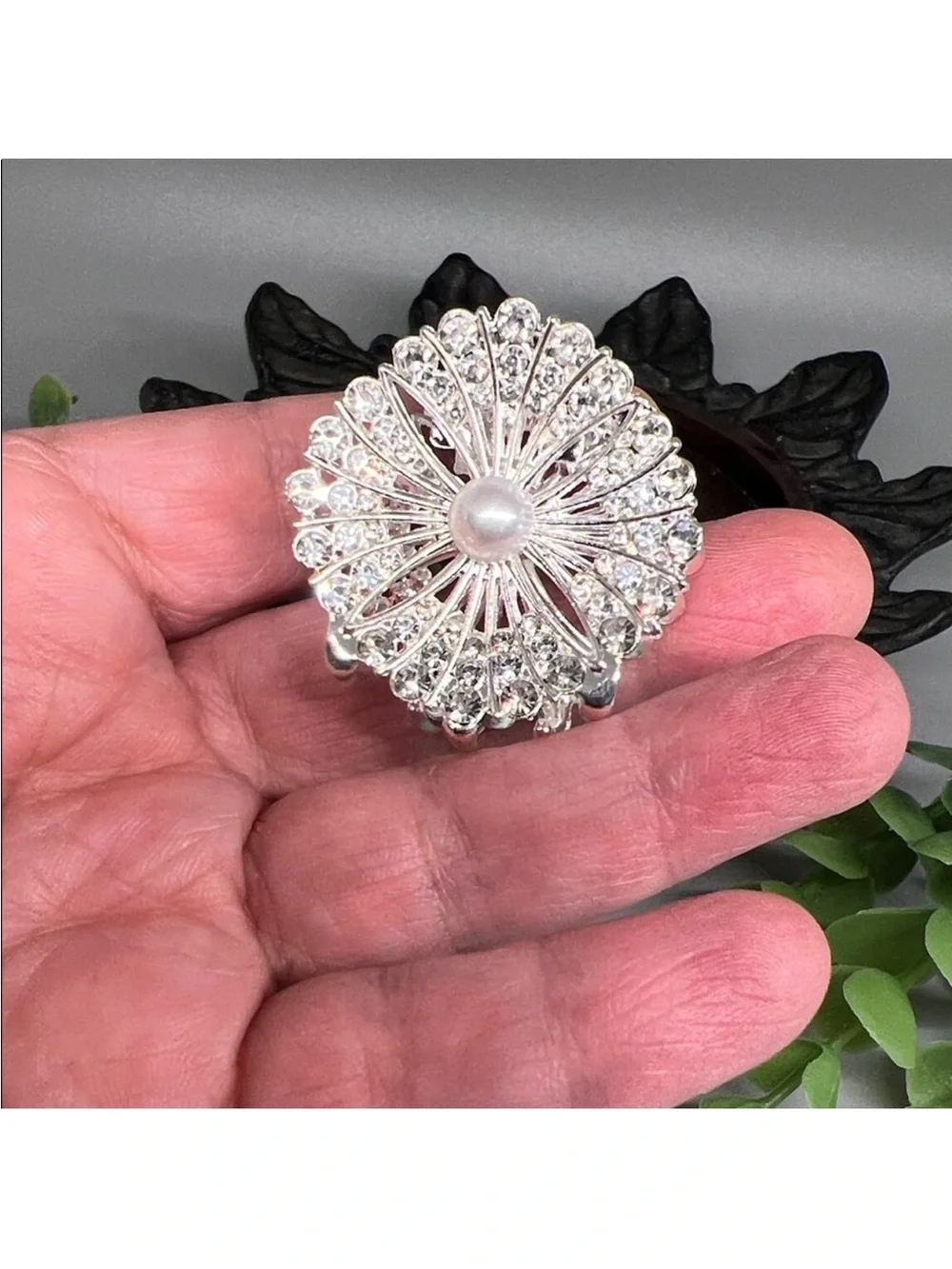 Crystal & Pearl Silver-Tone Floral Hair Clip FINAL PRICE DROP